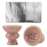 Hookah Accessories Set, 2 Ceramic Hookah Bowls with 50 Hookah Foil with Holes Bowl Cover (Pink)