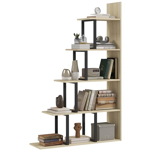 HOMCOM Étagère bibliothèque séparateur de pièce Style Industriel en escalier 5 étagères 102 x 30 x 160 cm, chêne