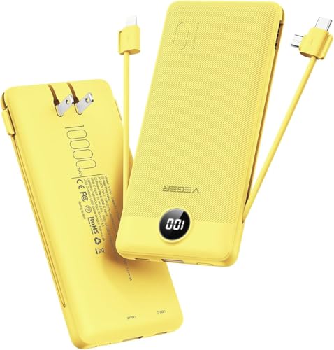 VEGER Portable Charger with Built-in AC Plug and Cables, All...