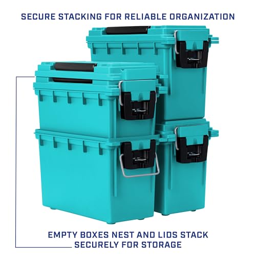 Image of Sheffield 12633 Ammo Storage Box, Stackable .30 Cal Field Boxes, Water and Dust Resistant, Lockable Storage Box with Handle, Secures Hunting Gear, Supplies, and Bullets, Made in USA, Teal,(Pack of 6)