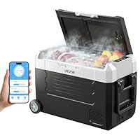 VEVOR Kompressor Kühlbox 12/24 V DC 100–240 V AC, Autokühlschrank 35 L mit App-Steuerung & Rädern & 2 Temperaturzonen (-20 °C bis 20 °C), Tragbarer Kühlschrank für Wohnmobile Boote Camping Angeln