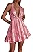 Umimore Women's Sequin Mini Dresses Backless Sleeveless Deep V-Neck Spaghetti Straps Sparkly Cocktail Prom Short Dress (Medium,Pink)