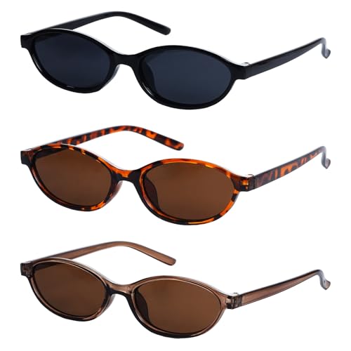 3 Pairs Retro Oval Cat Eye Sunglasses for Women 90s Designer Narrow Sunnies Y2k Trendy UV protection Sun Glasses