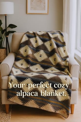 Image of Alpaca Wool Blanket, Queen Size 94 x 78, Reversible 2 in 1, Thick and Ultra Soft, Hypoallergenic, Non-Itchy, Handmade in Ecuador. Premium Alpaca Wool Thtow Blanket for Cozy Comfort. (Blue and Brown)