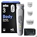 Braun Bodygroomer Series 3, Elektrischer Körperrasierer Herren mit 6 Zubehörteile, Kabelloser Trimmer für Intimbereich und Körper, 80 Min Akku, Wasserdichter Körperhaartrimmer, BG3575, Grau