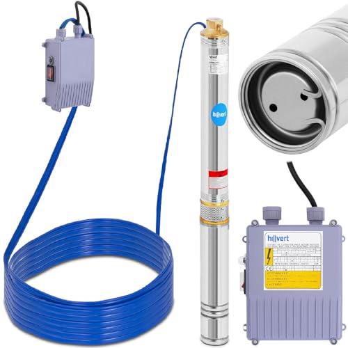hillvert Pompa Sommersa per Pozzo Elettropompa Sommersa HT-ROBSON-SP550-80 (3.000 l/h, 500 W, Acciaio Inox, Diametro: 95 mm)