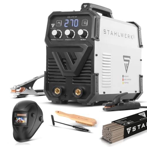 STAHLWERK Schweißgerät Vollausstattung ARC 270 ST - MMA/E-Hand, 270 A, DC, 400V, digitale Anzeige, stufenlos regelbarer Lichtbogen, Anti-Stick, Hot Start, Überhitzungsschutz & Hochleistungskühlung