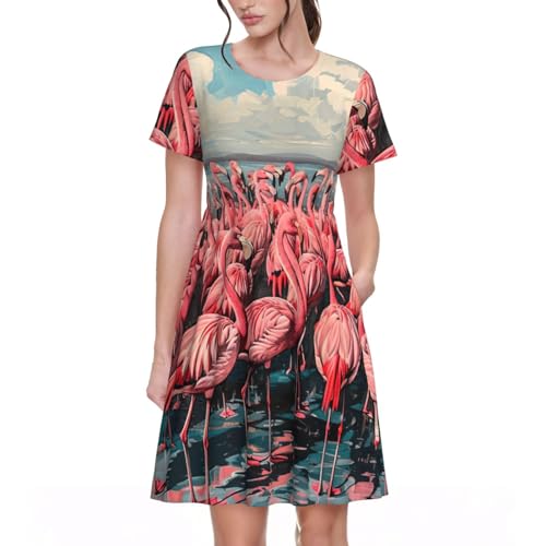 Robe d'été légère et fluide à motif flamant rose