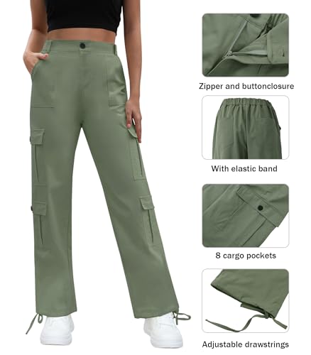 Women High Waisted Cargo Pants Y2K Trousers Wide Leg Casual Pants with 8 Pockets2