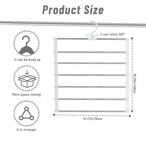Hosenbügel platzsparend & Kleiderbügel platzsparend, 3 Stück 7-in-1 Hosenträger aus Edelstahl & Kunststoff, stabile Faltbare Kleiderbügel Hosen für Jeans, Schals und Schrank-Organisation, Weiß