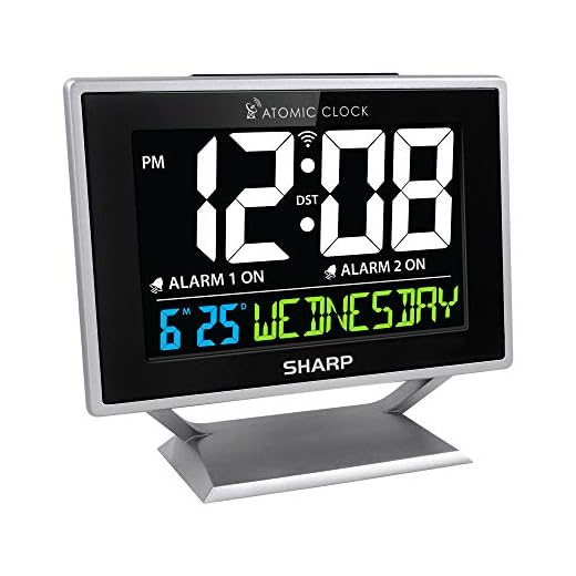 Sharp Atomic Desktop Clock with Color Display - Atomic Accuracy - Easy to Read Screen with Calendar & Day of Week Time/Date Display - Auto Set Digital Dual Alarm Clock - Perfect for Nightstand or Desk