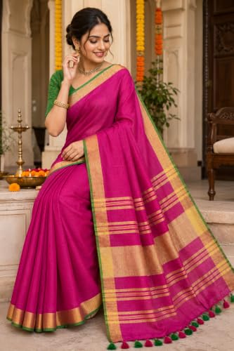Image of HAIDER ALI AND SONS Grey Cotton Linen Saree for Women | Soft Linen Slub Blend Saree with Running Blouse Piece | Lightweight Handloom Style Saree | Office, Casual, Party & Festival Wear