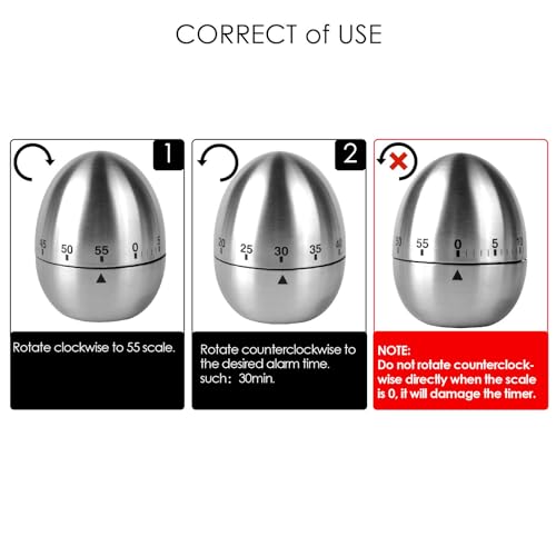 Jayron JR-WG015 Egg Kitchen Timer Stainless Steel Mechanical Rotating Alarm 60 Minutes Count Down Timer for Cooking Learning - Thumbnail 3