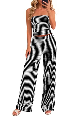PRETTYGARDEN Two Piece Striped Sets for Women Summer Travel Outfits