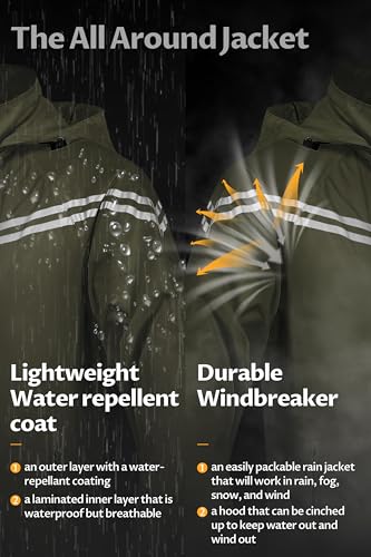 Image of CREATMO US Men's Packable Waterproof Running Rain Coats Reflective Cycling Jacket Windbreaker With Removable Hood