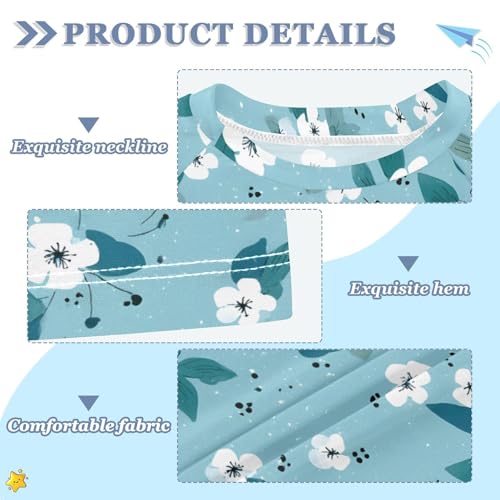 ALAZA Kids Rash Guard Girls Toddler Swim Shirts Short Sleeve Blue White Floral Cute UPF 50+ 3T3