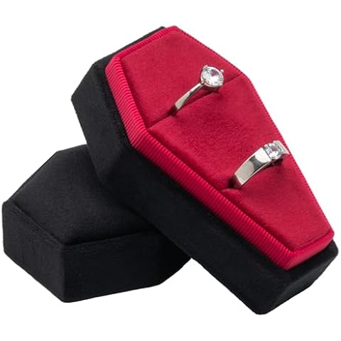 Giftop Velvet Coffin Ring Box Case Holder for Gothic Wedding Ceremony,Gothic Jewelry Organizer Decorations (Black and Red) Cover
