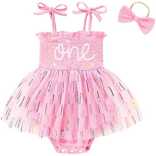 TITKKOP Baby Girl 1st Birthday Clothes One Year Old Tulle Romper Sleeveless Bodysuit Cake Smash Outfits