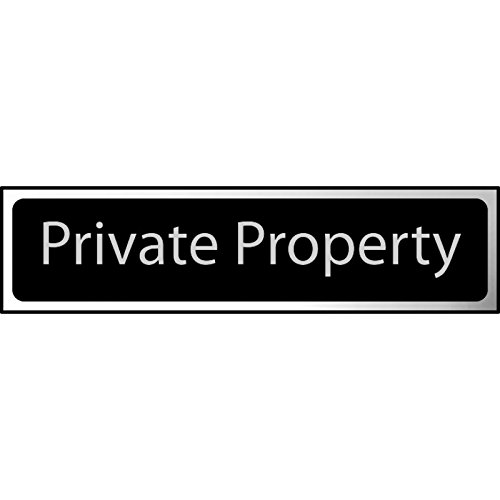 Babyandme Black With Silver Text Metal Self Adhesive Sign - Private Property - 200Mm X 50Mm