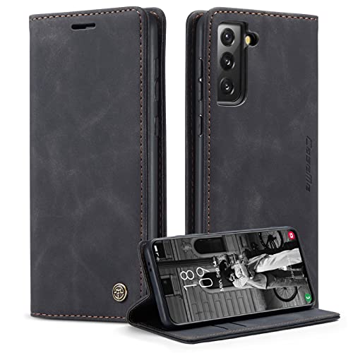 Cracedily for Samsung Galaxy S21 Case, Flip Wallet Leather Case with Card Holder Magnetic Closure Shockproof Kickstand Protective Phone Cases Cover for Samsung S21,Black