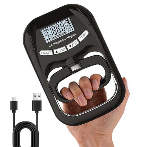 XTYMBH 396lbs / 180kg Grip Strength Trainer Rechargeable Electronic Hand Dynamometer Digital Grip Strength Tester with LCD Display Adjustable Hand Grip Dynamometer Hand Exercisers for Strength