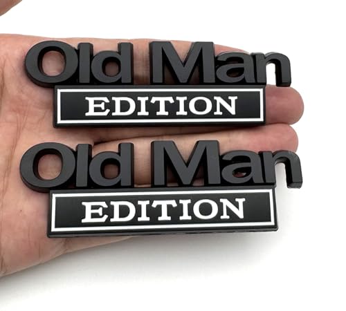 Image of 2pcs Metal Old Man Edition Emblem 3D Badge Fit for Universal Car Truck SUV Side Rear Front Hood Trunk Door Decal Sticker (Black White)