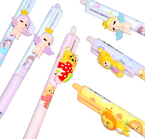 Image of Crackles Cute Ball Points Pens for Students and Kids- Black Ink (Random Design Will be Sent,Pack of 6)