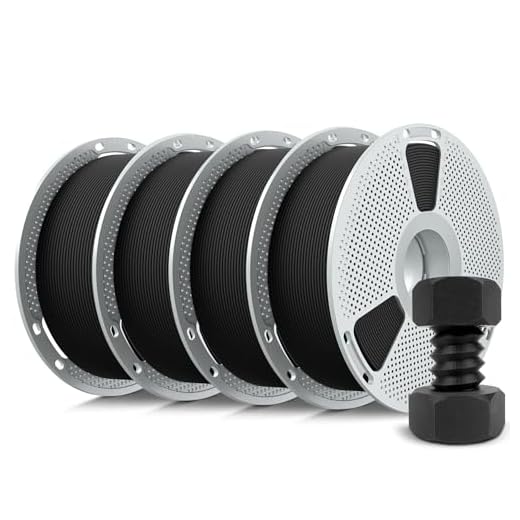 SUNLU 4KG PA6-CF 3D Filament 1.75mm, Heat Deflection Temperature up to 209°C, Made of 80% PA Nylon and 20% Carbon Fibers, Stiff & Strong & Heat Resistant, Frosted Texture, 1kg Spool, 4 Packs, Black