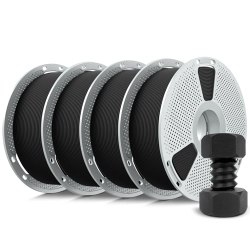 Image of SUNLU 4KG PA6-CF 3D Filament 1.75mm, Heat Deflection Temperature up to 209C, Made of 80% PA Nylon and 20% Carbon Fibers, Stiff & Strong & Heat Resistant, Frosted Texture, 1kg Spool, 4 Packs, Black