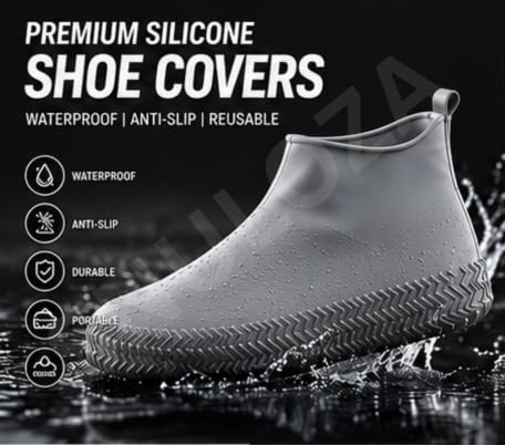Image of Waterproof Silicone Shoe Covers for Men & Women | Reusable Anti-Slip Rain Shoe Protector | Stretchable Waterproof Overshoes for Walking, Bike Riding, Travel & Outdoor | Large Size