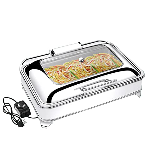 Chafing Dish Professionale in Acciaio Inox da 9L, Scalda Vivande per Buffet Isolamento Elettrico Visibile Buffet Scalda Set Vassoio per Catering Buffet e Feste, Singola/Doppia/Tre Griglie(Size:sin