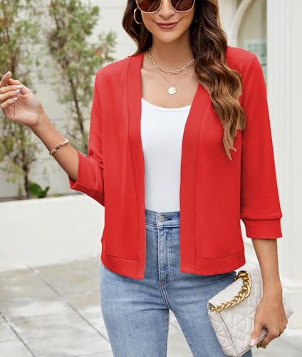 Image of Hount Womens 3 /4 Sleeve Cropped Cardigans Lightweight Casual Open Front Bolero Shrugs Sweaters