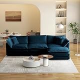 SoarTalent 111.5” Modular Sectional Sofa L-Shaped Convertible Couches, 3 Seater Chenille Deep Seat Cloud Couch with Pillows and 1 Ottoman for Living Room, Apartment, Office(Dark Blue)