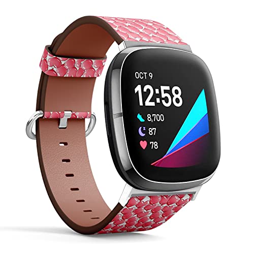 CJBROES Replacement Leather Watch Band, Compatible with Fitbit Versa 3 and Fitbit Sense of Wristband Bracelet Accessory - st Valentines
