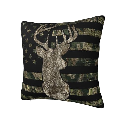 LUMANSITTER Camouflage Hunting Tactical Deer Camo American Flag 1 Pcs Decorative Throw Pillow Cases Sofa Cushion Covers for Couch Bedroom Living Room Car Home Decor