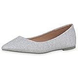  SCARPE VITA Damen Klassische Ballerinas Elegante Slip On Schuhe Glitzer Slipper Flache Abendschuhe 189576 Silber 37