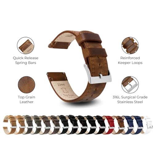 Image of BARTON WATCH BANDS - Top Grain Leather Watch Bands Compatible with Apple Watch Models - 1, 2, 3, 4, 5, 6, 7, 8, 9, 10, SE, Ultra & Ultra 2