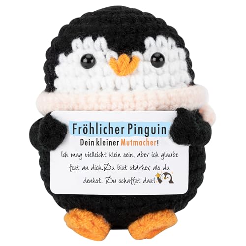 RysmMake Feliz pingüino de peluche, amuleto de la suerte hecho a mano con mensaje de muerte para niños y adultos, perfecto regalo de buena recuperación