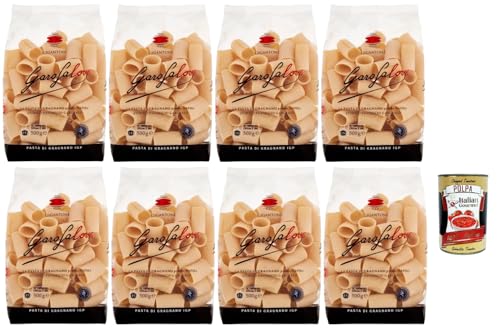 Italian Gourmet Premium Pasta 8 x 500 g Gigantoni Nº 8-30 Pasta de trigo duro de Italia, ideal para salsas, paquete familiar + Polpa italiana gourmet