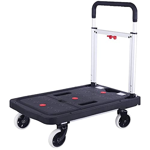 Carros de la compra de comestibles, con plataforma totalmente silenciosa, portátil, de 4 ruedas, resistente, para exteriores, carga de 150 kg, rojo/67 x 41 x 92 cm, negro-67 x 41 x 92 cm