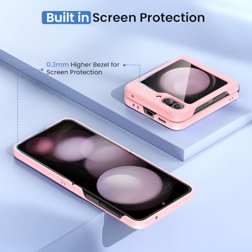 Image of Ruky for Samsung Z Flip 5 Case, Hard PC Ultra Slim Shockproof Protective Cover, Support Wireless Charging Phone Case Girls Women Full Body Covers for Samsung Galaxy Z Flip 5, Pink