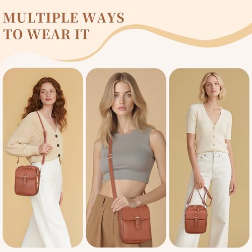 Small Crossbody Bags for Women, Vegan Leather Messenger Bag Anti-theif, 10 Card Slots Cell Phone Purse with Crossbody Strap, Triple Compartments Brown Shoulder Bag for Travel Shopping Dating3