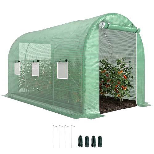 Outsunny Invernadero de Túnel 400x200x205 cm con Puerta Enrollable Verde