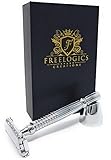 FREELOGICS Double Edge Safety Razor Kit with Stand - Extra Long Handled - Traditional Straight Butterfly Best Razors for Men or Women - Stainless Steel Double Edge Shaving Blades with Refills Holders