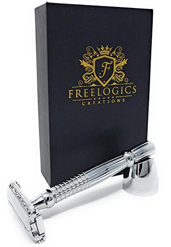 FREELOGICS Double Edge Safety Razor Kit with Stand - Extra Long Handled - Traditional Straight Butterfly Best Razors for Men or Women - Stainless Steel Double Edge Shaving Blades with Refills Holders