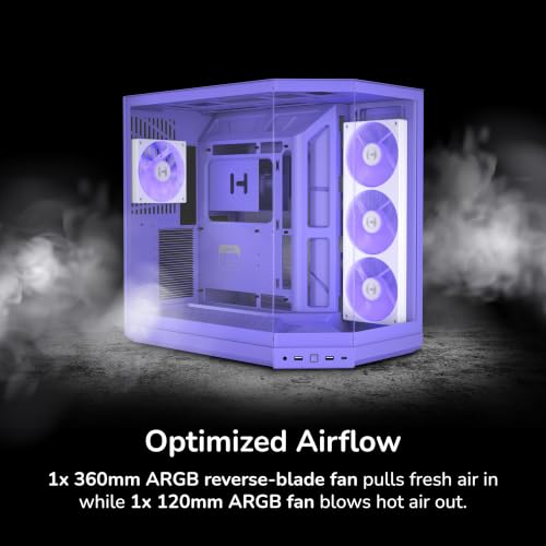 Image of HYTE Y50 RGB Essential Aesthetic Gaming PC Case - 4 aRGB Fans (1x 120mm + 1x 360mm Reverse) - Dual Chamber ATX Desktop Chassis - Rear Connect Motherboard Compatible - Taro Milk (Purple)
