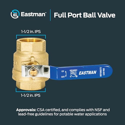 Image of Eastman 1-1 /2 Inch IPS Heavy Duty Full Port Ball Valve, Brass Plumbing Fitting, 20053LF