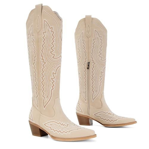 SOVANYOU Women's Cowboy Boots Western Boots Pointed Almond Toe Block Heel Sparkly Cowgirl Tall Boot3