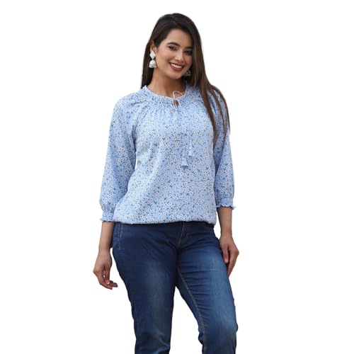 Image of Himanshi Enterprises Women's Traditional 3 /4 Sleeves Mandarin Nack Rayon Floral Printed Short Kurti