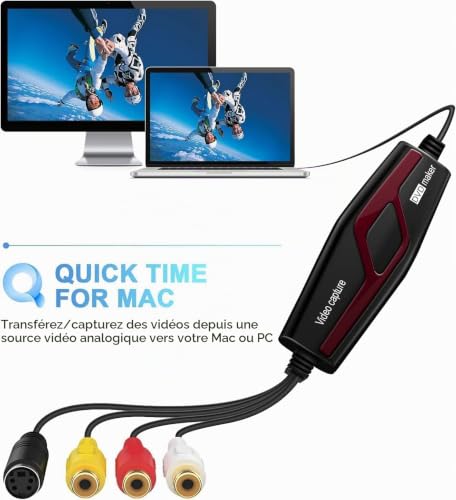 VIXLW Vidéo Capture - Convertisseur vidéo pour RCA vers USB - Convertisseurs VHS VCR Hi8 Mini DV en numérique - pour PC, TV, Lecteur de Cassette, caméscope, Mac OS X ou Windows(Noir-1) – vue 3